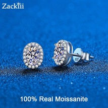 2ct Moissanite Stud Earrings for Women Oval Fancy Cut Halo Diamond Bridal Earrin - £75.29 GBP