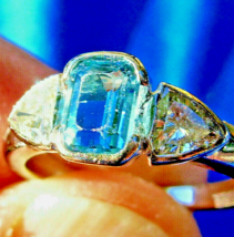 Earth mined Aquamarine Diamond Engagement Ring Hand made 18k Gold Solitaire 6.75 - €2.870,20 EUR
