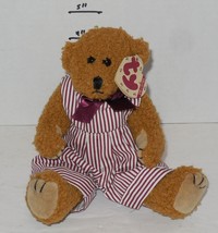 Ty Dexter 6&quot; Attic Treasure Beanie Babies baby plush toy brown Stripe Overalls - £11.78 GBP