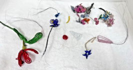 Small Lot Vintage French Beaded Glass Wire Pink Purple Red Violet Flower... - $29.21