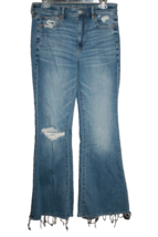 American Eagle AE Super Hi Rise Flare Jeans Blue Medium Wash Distressed ... - £17.57 GBP