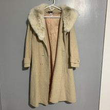 Vintage Brittany Origionals Women&#39;s Beige Wool Fur Lined Coat - Large - $141.64