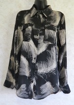 Premise Studio Ladies Blouse Black Gray White Feathers Long Sleeve Polyester 8 - £13.15 GBP
