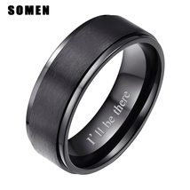 Women black silver color brushed titanium ring engagement wedding band engraved i ll be thumb200