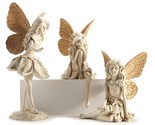 Fairy Figurines Set 3 Large Resin Cream with Gold Wing Accents Mystical ... - $127.70
