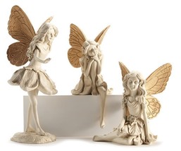 Fairy Figurines Set 3 Large Resin Cream with Gold Wing Accents Mystical ... - £100.02 GBP
