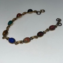 Vintage Gold-tone Scarab Bracelet - Small  7.5 &quot; Long  * Small Stones - £17.20 GBP