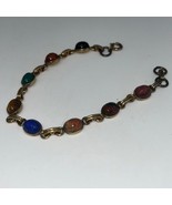 Vintage Gold-tone Scarab Bracelet - Small  7.5 " Long  * Small Stones - $21.78