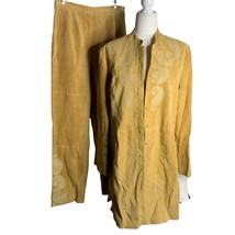 Vintage Jerry Lewis Suede Leather Jacket Pants M Tan Embroidered Buttons Lined - £146.01 GBP