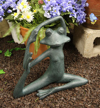 Large Aluminum Whimsical Rustic Yoga Frog Stretching Limbs Garden Statue... - $128.99