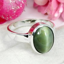 Catseye ring natural 5.00ct green catseye gemstone 925 sterling Silver Ring - £51.40 GBP