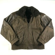 Vintage Alan Michaels Bomber Jacket Womens M Reptile Suede Possum Fur Lining - £292.55 GBP