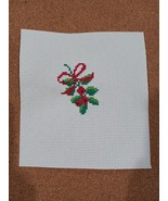 Completed Christmas Holly Mistletoe Finished Cross Stitch - £6.25 GBP
