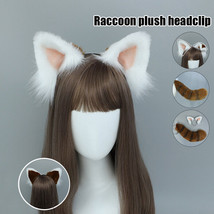 Lovely Faux Fur Raccoon Head Band Cosplay Furry Animal Ears Headwear Tai... - £9.19 GBP+
