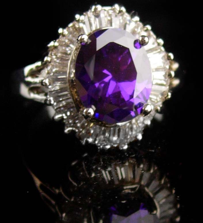 Primary image for 14KT white  Gold Ring - amethyst baguette stone - purple sweetheart size 6 3/4 r