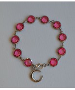 Handmade pink glass bead with moon charm bracelet - £8.37 GBP