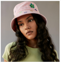 UO Pink Poppy Bucket Hat Embroidered Y2K Style NEW Urban Outfitters $174 MSRP - £37.24 GBP