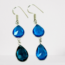 925 Sterling Silver Handmade Pear Blue Topaz Earrings - £16.51 GBP