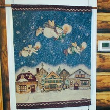 Debbie Mumm Glittery Snowy Tapestry Wall Hanging With Flying Snowmen &amp; H... - $11.88