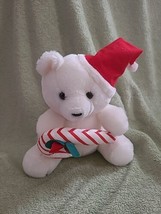 Oriental Trading Co Christmas Plush Teddy Bear Minni Santa Hat Candycane White  - $9.99