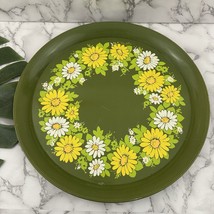 Hallmark Vintage Mid Century Floral Tin Metal Serving Tray Green Yellow ... - $36.95 CAD