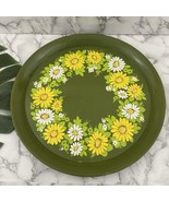 Hallmark Vintage Mid Century Floral Tin Metal Serving Tray Green Yellow ... - $26.72
