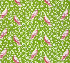 Pkl Studio Nesting Spring Green Pink Birds Outdoor Multiuse Fabric By Yard 54&quot;W - £7.81 GBP