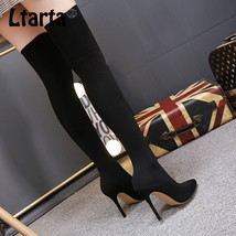 Women Sexy Super Boots Ladies Over Knee Boots Autumn Winter Pointed Elastic Fabr - £43.72 GBP