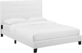 Modway Melanie Tufted Fabric Upholstered Queen Platform Bed In White - £175.74 GBP