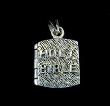 Solid 925 Sterling Silver Hinged Holy Bible And Cross Locket Pendant Opens - £23.56 GBP