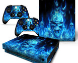 For Xbox One X Skin Console &amp; 2 Controllers Blue Flame Skull Decal Vinyl... - £11.82 GBP