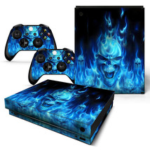 For Xbox One X Skin Console & 2 Controllers Blue Flame Skull Decal Vinyl Wrap - $14.97