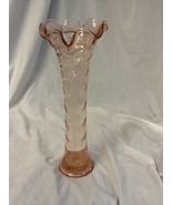 Vintage Pink Swirl Ruffled Top Glass Vase 13” - £14.10 GBP