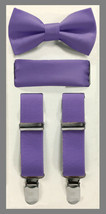 Lavender Lilac NEW Boy&#39;s Clip Suspender Bow tie &amp; Pocket Square 3 pieces... - £14.28 GBP