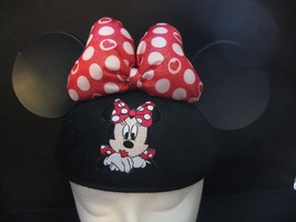 New Disney Parks Minnie Mouse Embroidered Glitter Bow Ears Hat Adult Siz... - £18.38 GBP