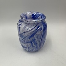 VINTAGE HAND BLOWN ART GLASS PINK &amp; BLUE SWIRL DESIGN VASE - $47.40