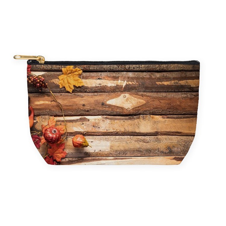Rustic wood and Autumn Leaves Makeup Bag - $26.00