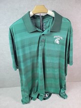 Michigan State Golf Polo Shirt Mens XL Green Embroidered Striped Pro EDGE - $14.87