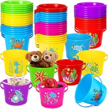 Leitee 50 Pieces Mini Plastic Beach Pail 6.3 Inch Small Sand Bucket Colored - £47.20 GBP