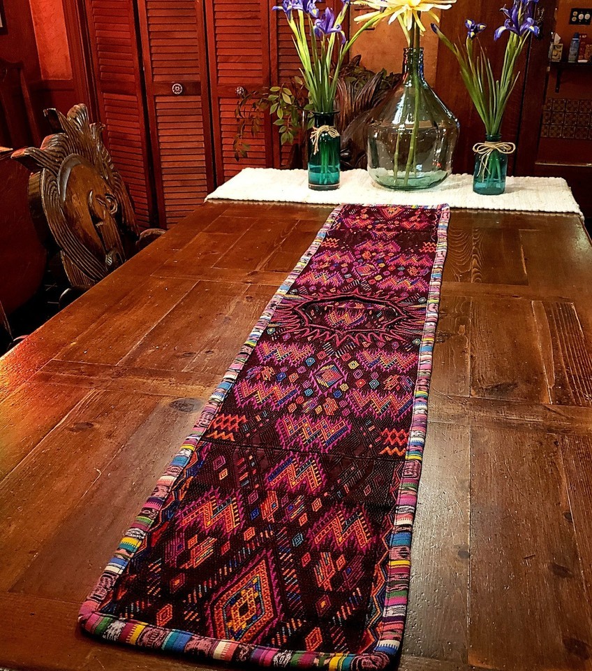 Vibrant Handwoven Guatemalan Huipile Table Runner - Fringeless Design - $200.33