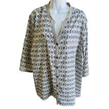 Catherines 3XWP 26/28 P Blue Print Blouse Button Down Boho Tunic Petite - $22.79