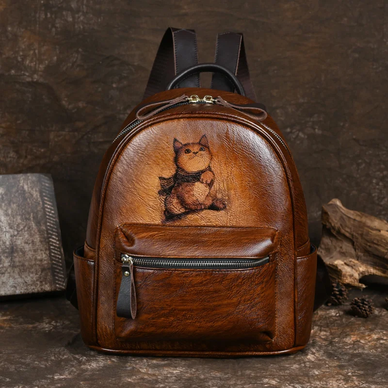  2024  Retro Backpacks For Women Bags  Hand-painted  Leather Luxury Girls School - £57.48 GBP