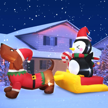 6FT Dog Sled w/ Penguin Christmas Inflatable Outdoor Decorations LED Lighted  - £55.49 GBP