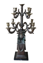 Vintage Tall Bronze &amp; Marble Chinese Dolphin 9 Arm Candelabra Signed V. Chenin - £1,145.90 GBP