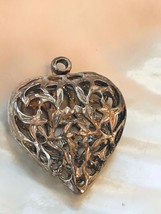 Vintage Large Ornately Cut-Out Silvertone Puffy Heart Pendant – 1 and 1/8th’s x - £8.17 GBP