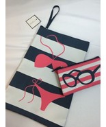 New Navy &amp; Pink Stripe Bikini Beach Bag Tote &amp; SunGlass Protector Macy&#39;s... - $10.85 CAD