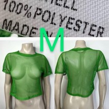 Bright Green Fishnet Mesh Cropped T-Shirt~Size M - $18.46