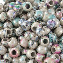 50 Graffiti Acrylic Beads 8mm Assorted Lot Mixed Bulk Jewelry Supplies Big Hole - £5.35 GBP