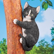 Climbing Tuxedo Tabby Kitty Cat Tree Post Hugger Garden Statue Kitten Yard Decor - £23.93 GBP