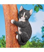Climbing Tuxedo Tabby Kitty Cat Tree Post Hugger Garden Statue Kitten Ya... - £23.65 GBP
